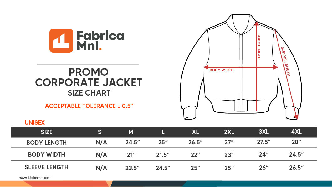 Promo Corporate Jacket Size Chart