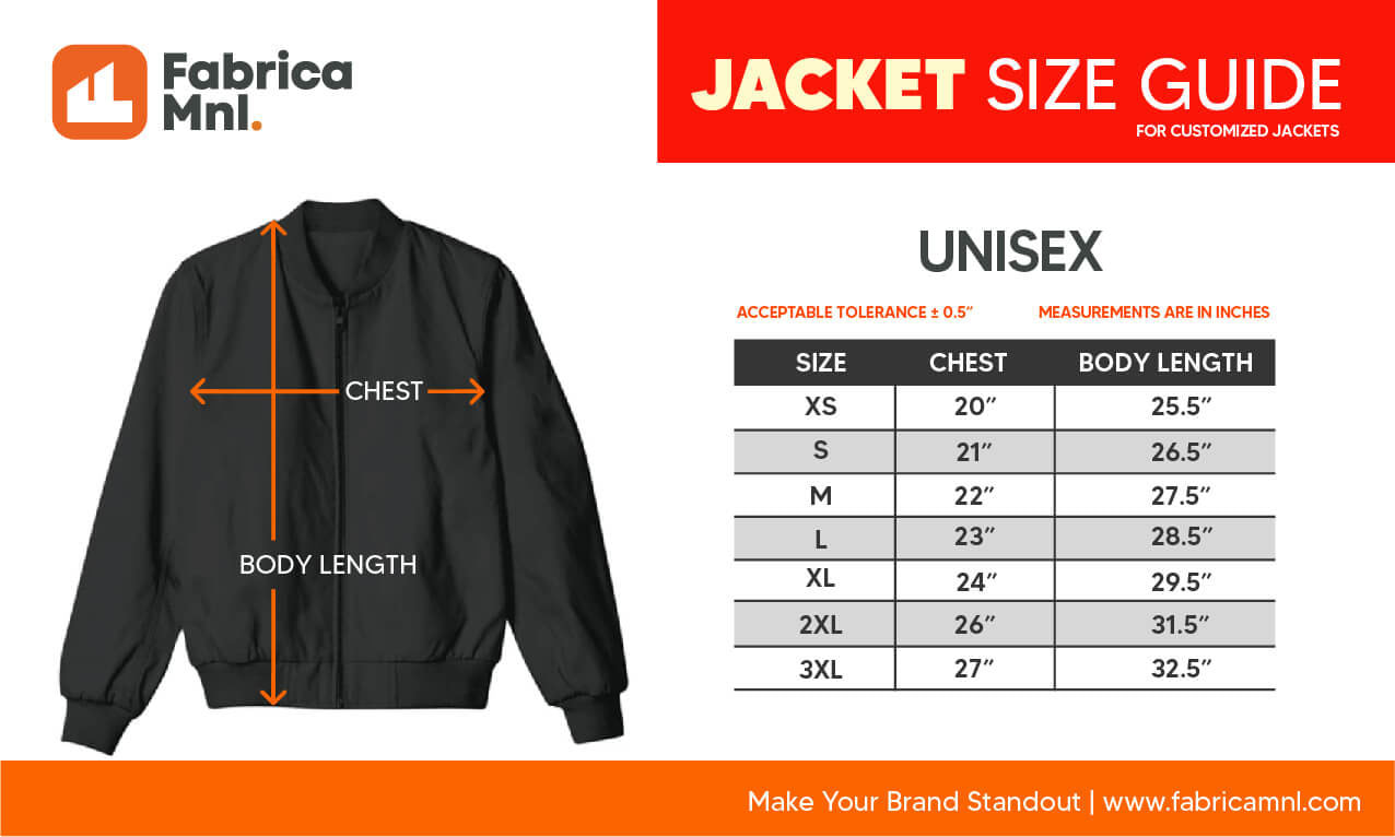 Jacket Reversible Size Chart