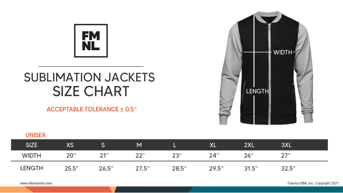 Jacket Size Chart Sublimation